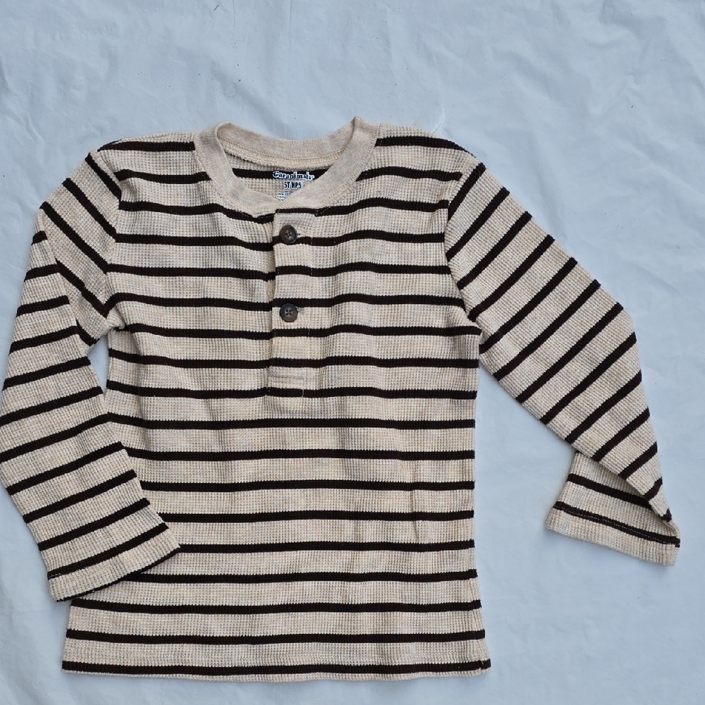 Garanimals Cream & Black Striped Long-Sleeve Henley 5T
